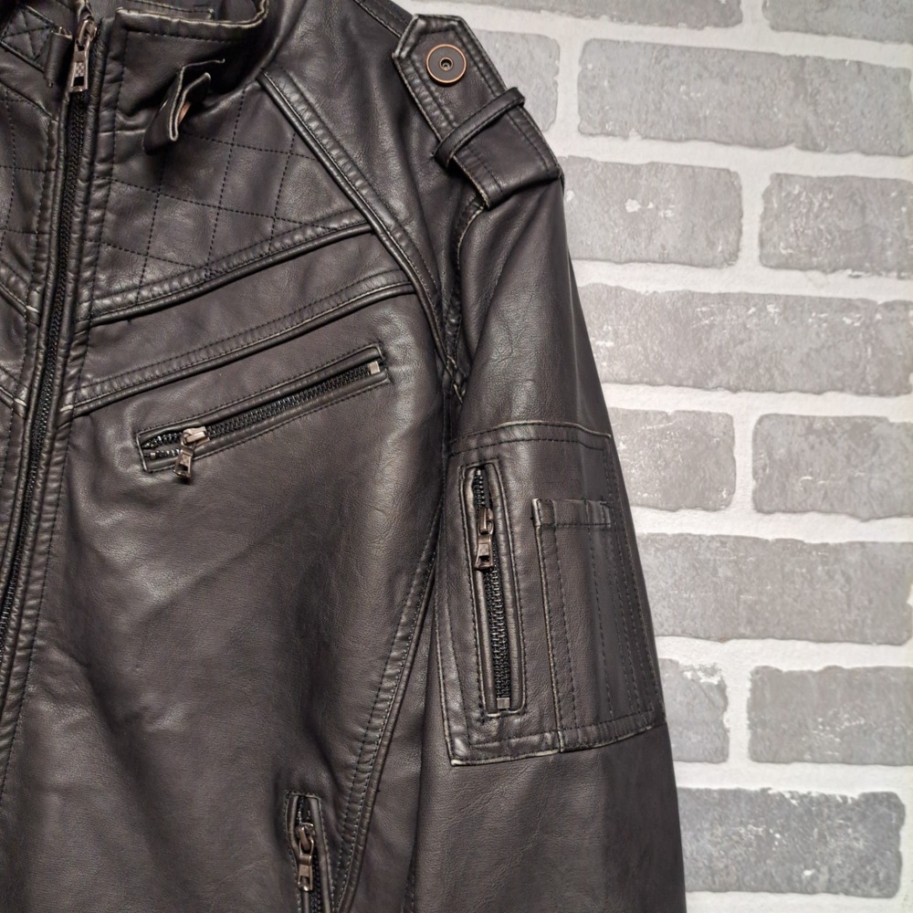 David Outerwear Mens PU Leather Black Full Zip Pockets Jacket Size Large - Picture 5 of 15